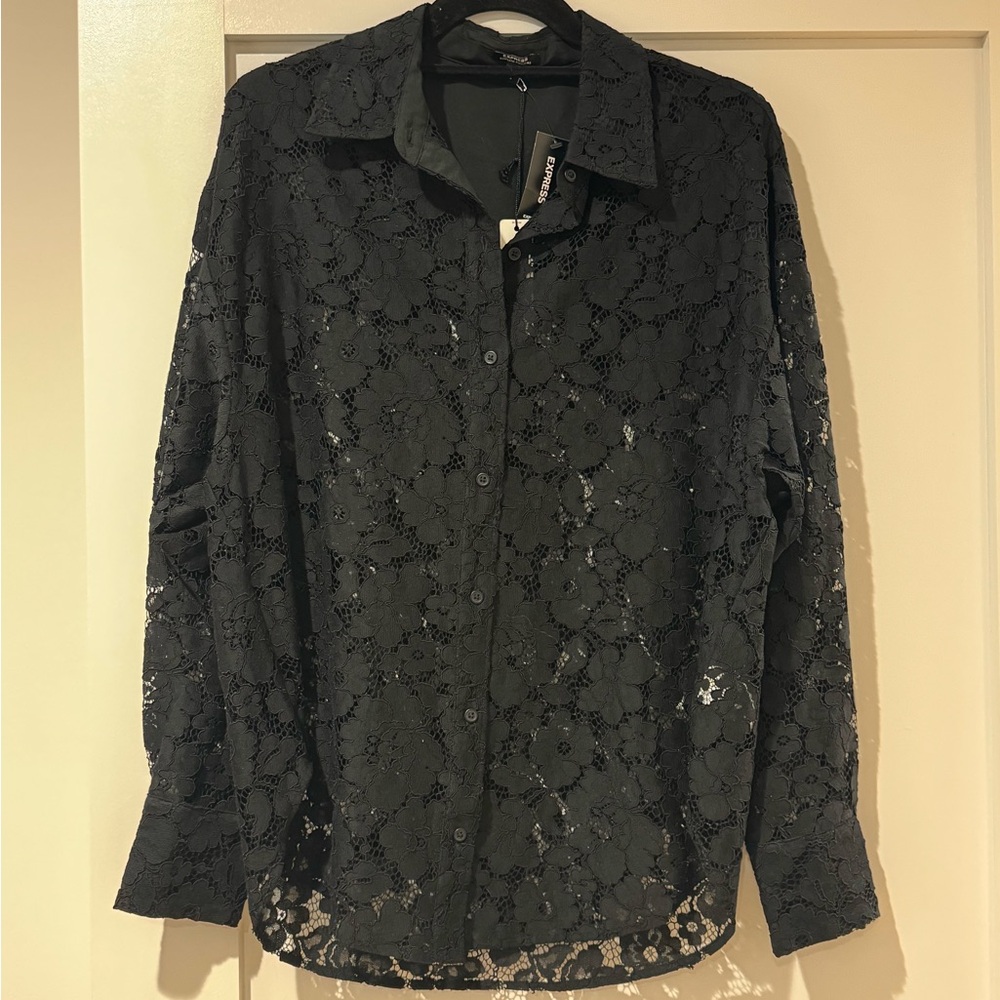 NWT Express Black Floral Lace Shirt